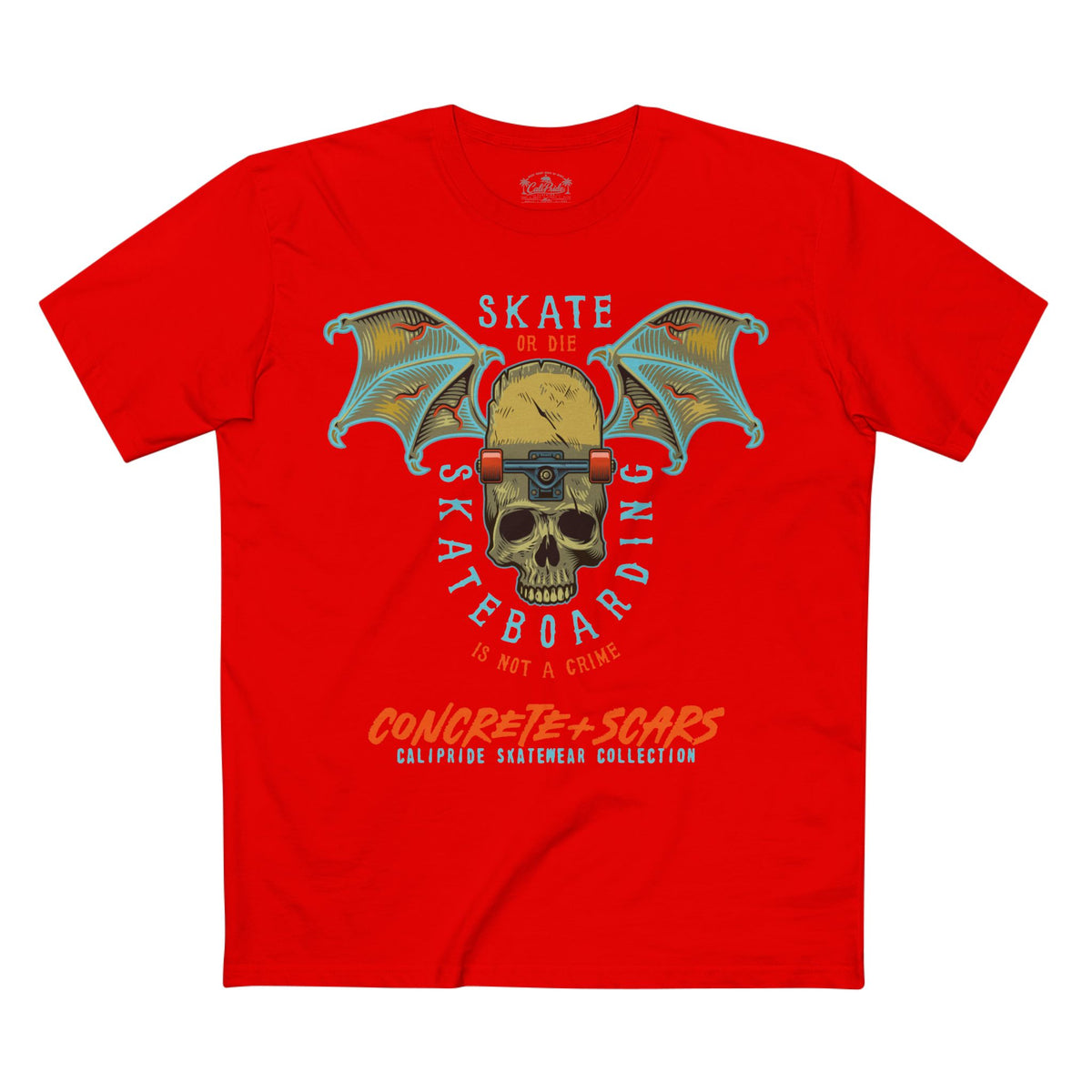Concrete & Scars Collection - Skate or Die Winged Skull, Graphic T-Shirt — CaliPride Clothing