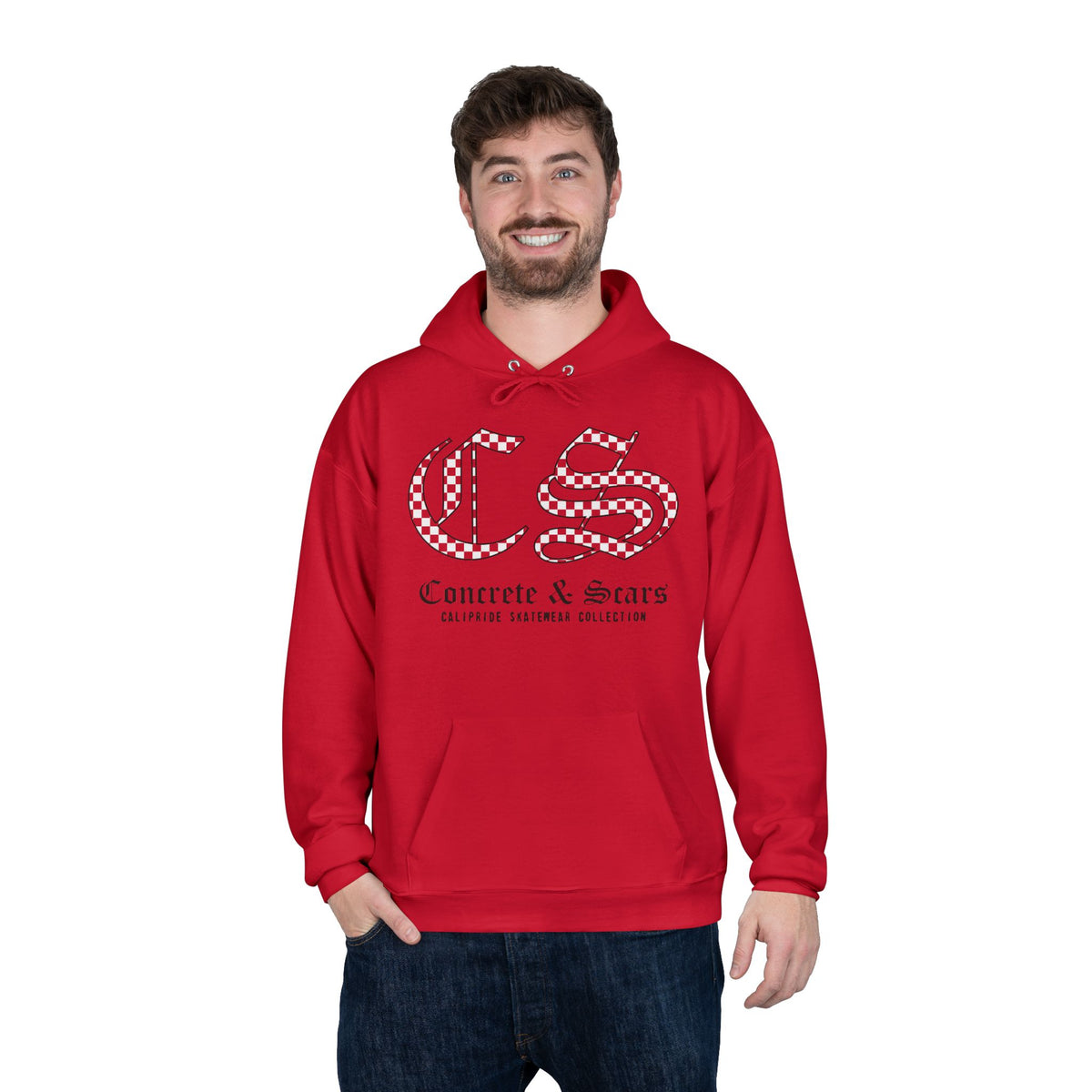 Concrete & Scars Collection - Checkered Old English, Graphic Hoodie — CaliPride Clothing