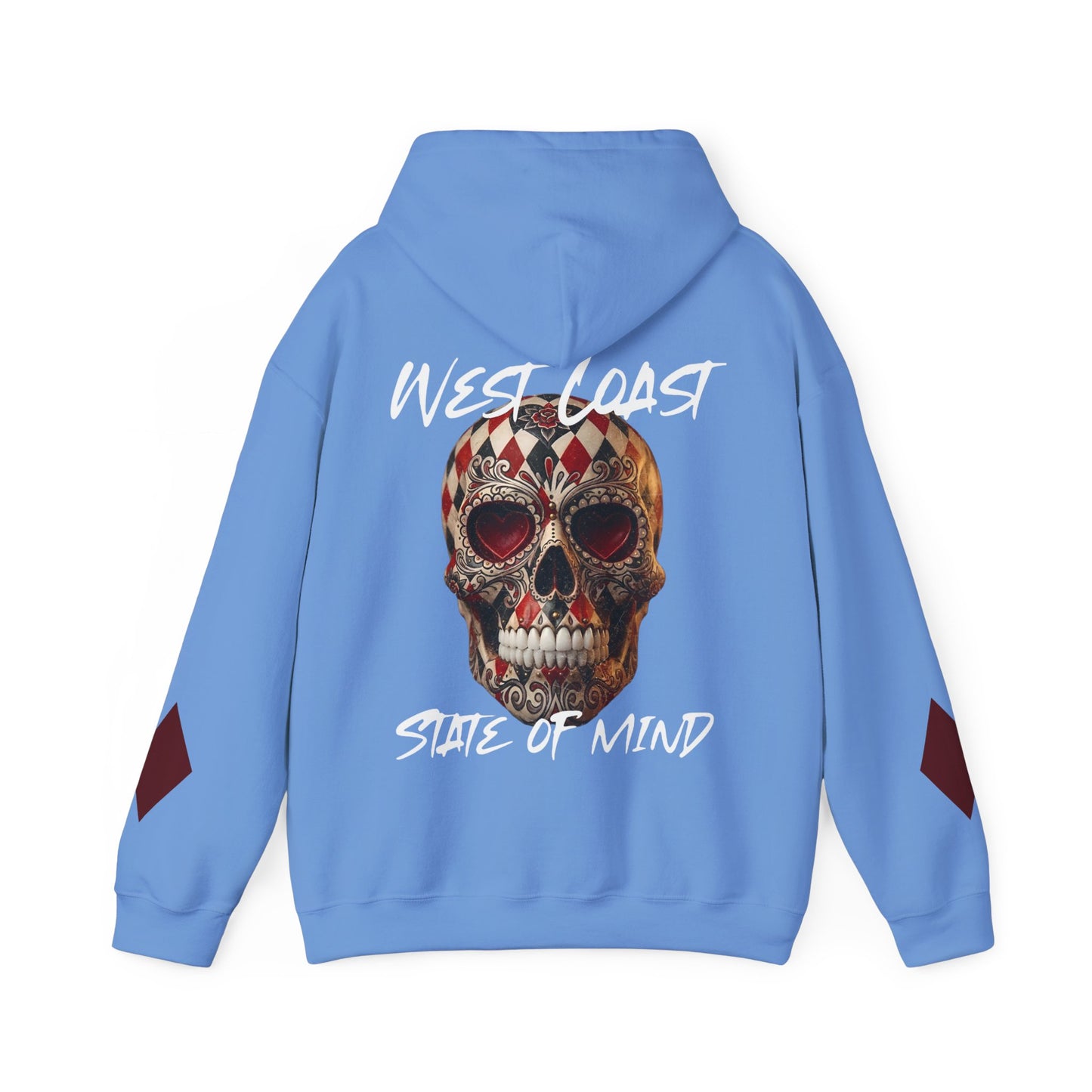 'West Coast State of Mind' Diamond & Hearts Skull, Graphic Hoodie - CaliPride Clothing