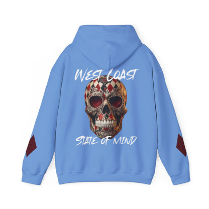 'West Coast State of Mind' Diamond & Hearts Skull, Graphic Hoodie - CaliPride Clothing