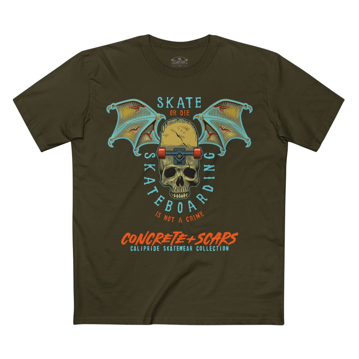 Concrete & Scars Collection - Skate or Die Winged Skull, Graphic T-Shirt — CaliPride Clothing