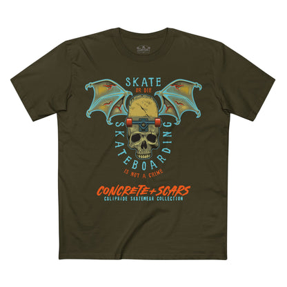Concrete & Scars Collection - Skate or Die Winged Skull, Graphic T-Shirt — CaliPride Clothing