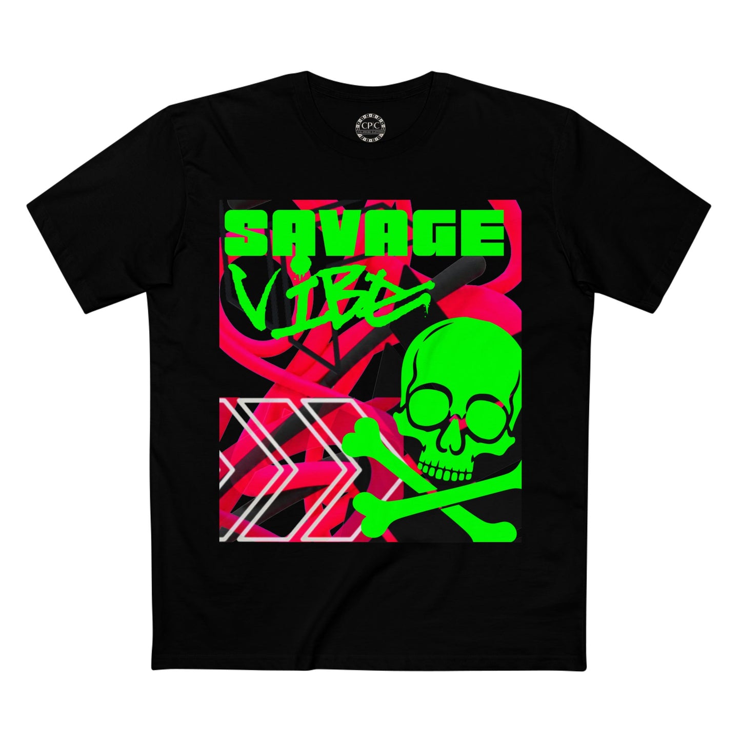 Urban Underground Collection | Savage Vibe series - Skull Trax, Neon Green & Pink, Premium Graphic Tee — CaliPride Clothing