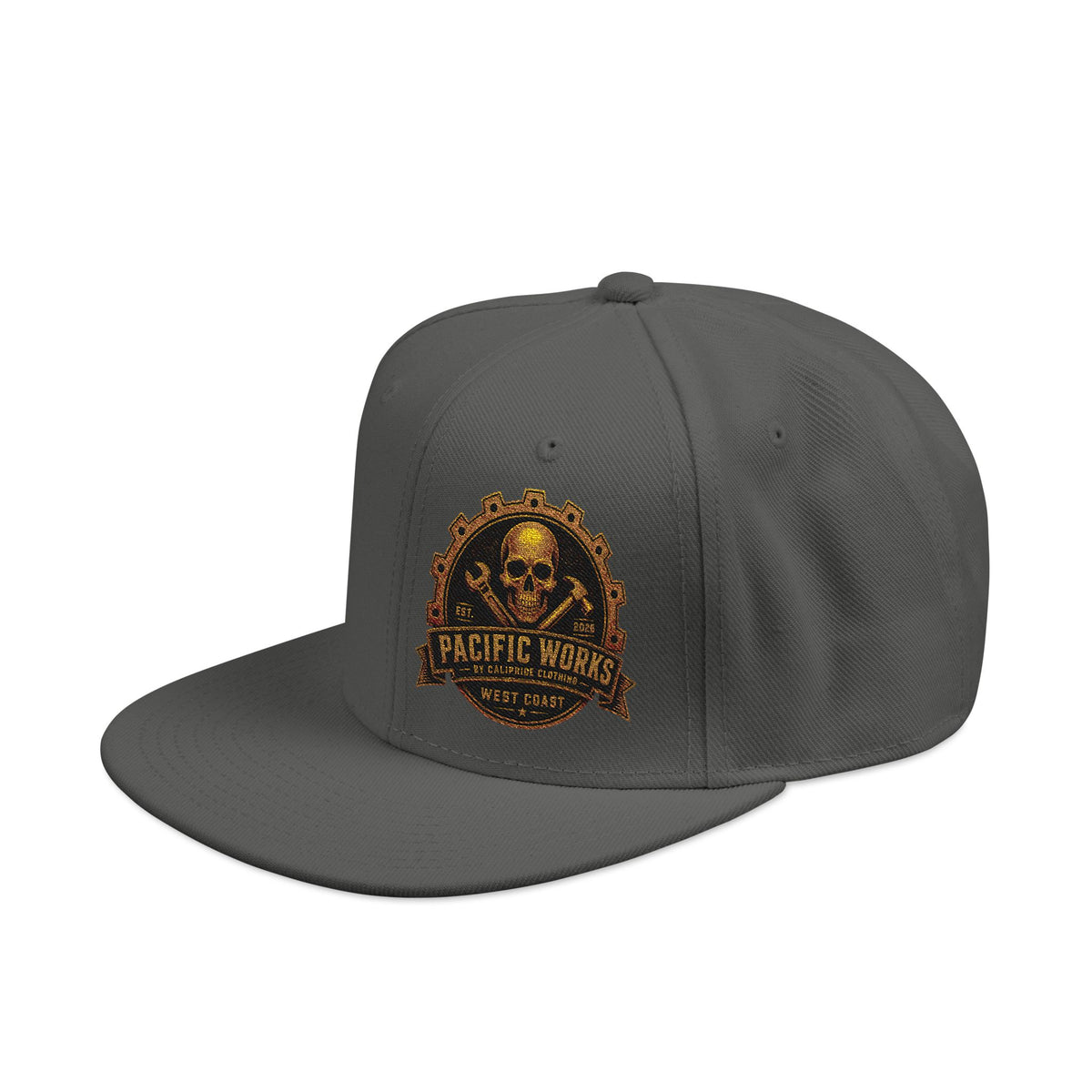 Pacific Works Collection - Signature Logo, Offset, Flat Bill Snapback Hat — CaliPride Clothing