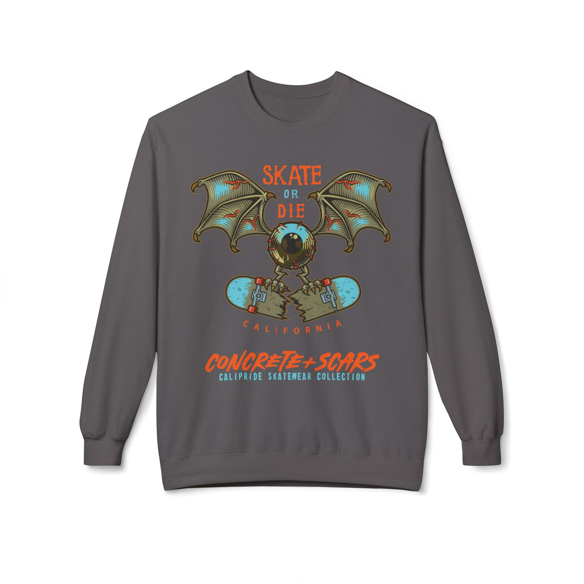 Concrete & Scars Collection - Skate or Die Crazy Eye, Graphic Sweatshirt — CaliPride Clothing