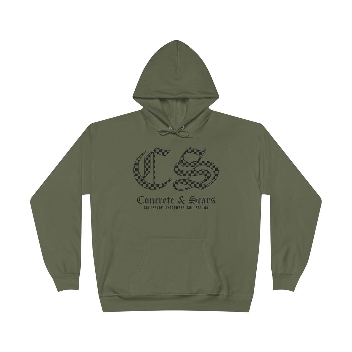 Concrete & Scars Collection - Checkered Old English, Graphic Hoodie — CaliPride Clothing