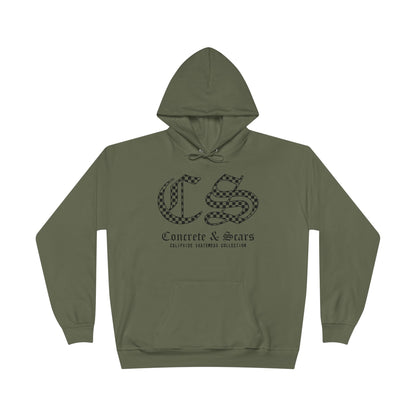 Concrete & Scars Collection - Checkered Old English, Graphic Hoodie — CaliPride Clothing