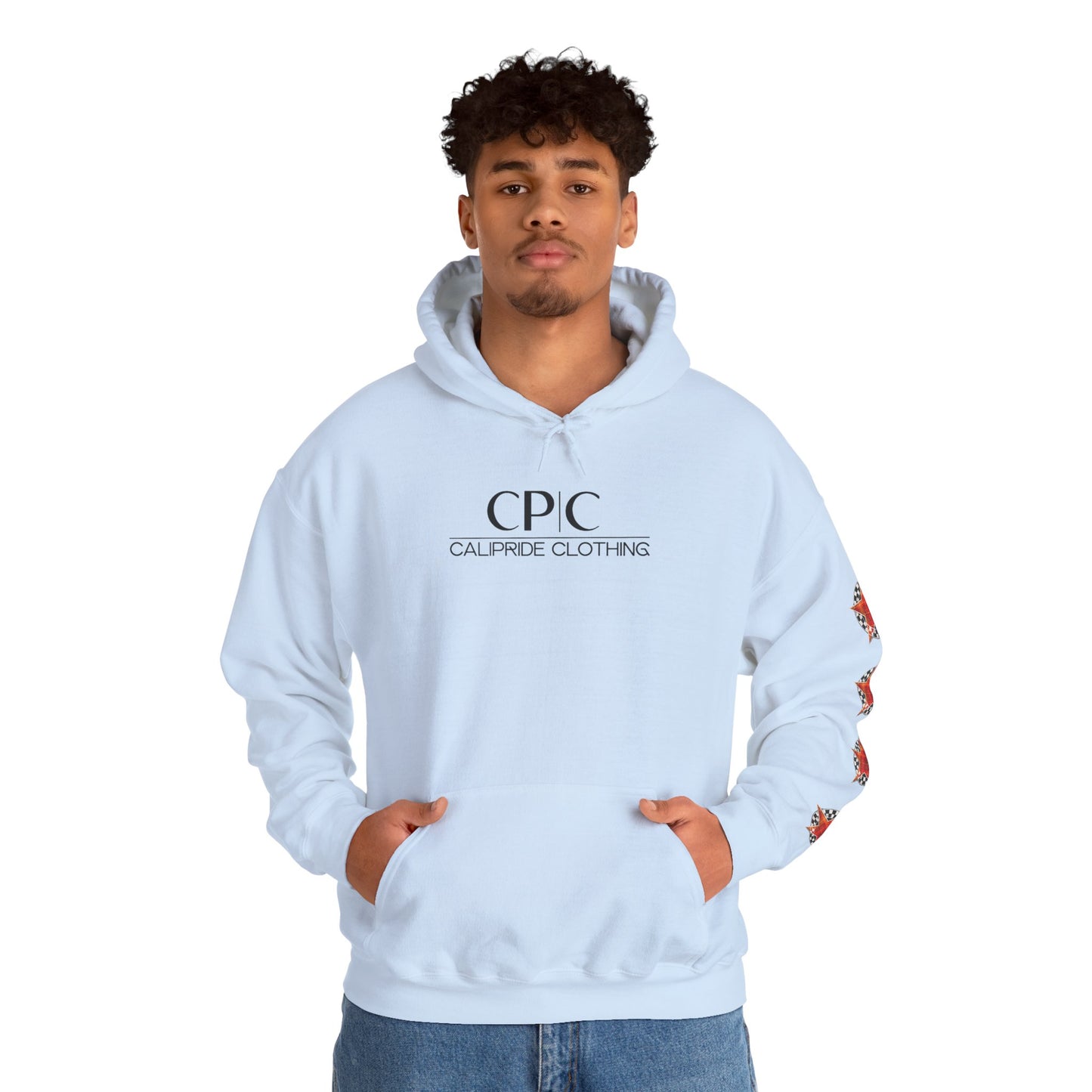 Skater Silhouette Sweatshirt, Red Plaid w Stars | CaliPride Clothing
