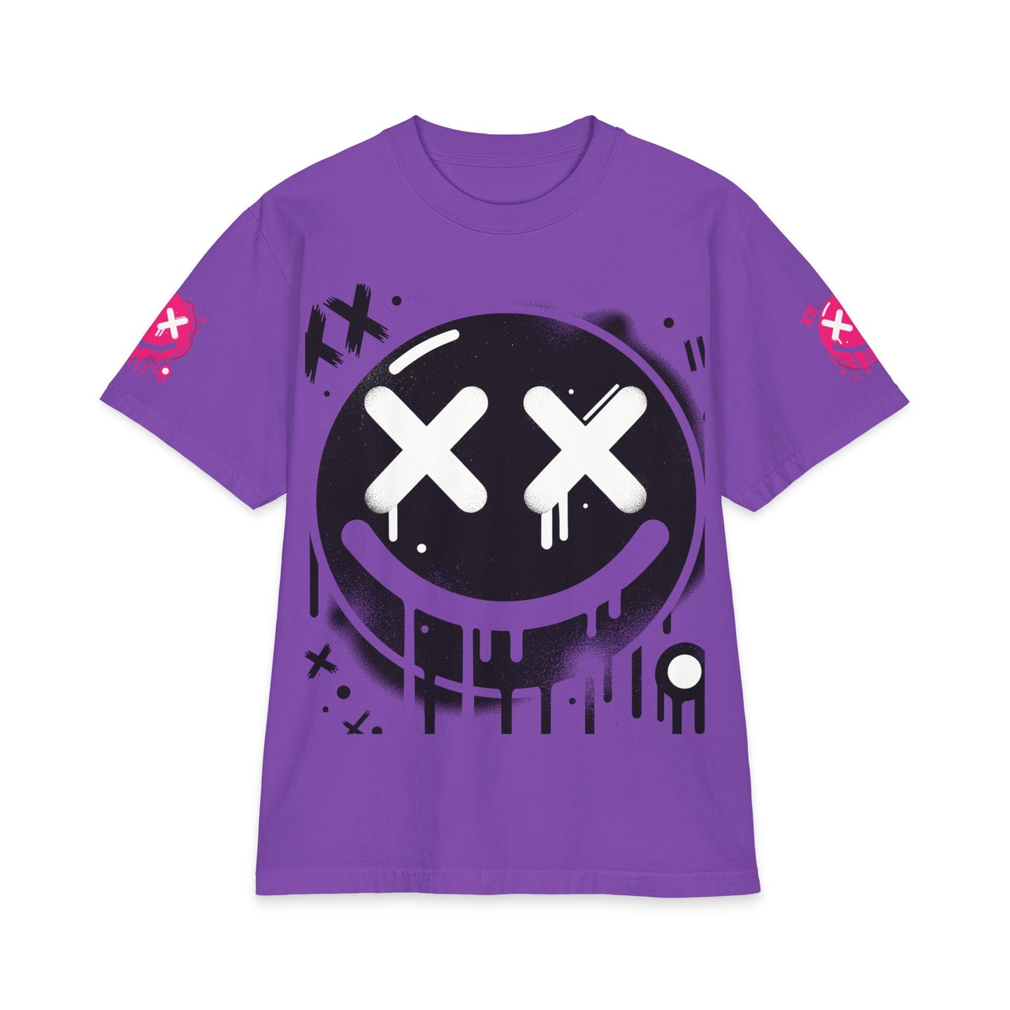 Urban Underground Collection - Neon Drip, X'd Out Smiley, Graphic 4-way T Shirt - CaliPride Clothing