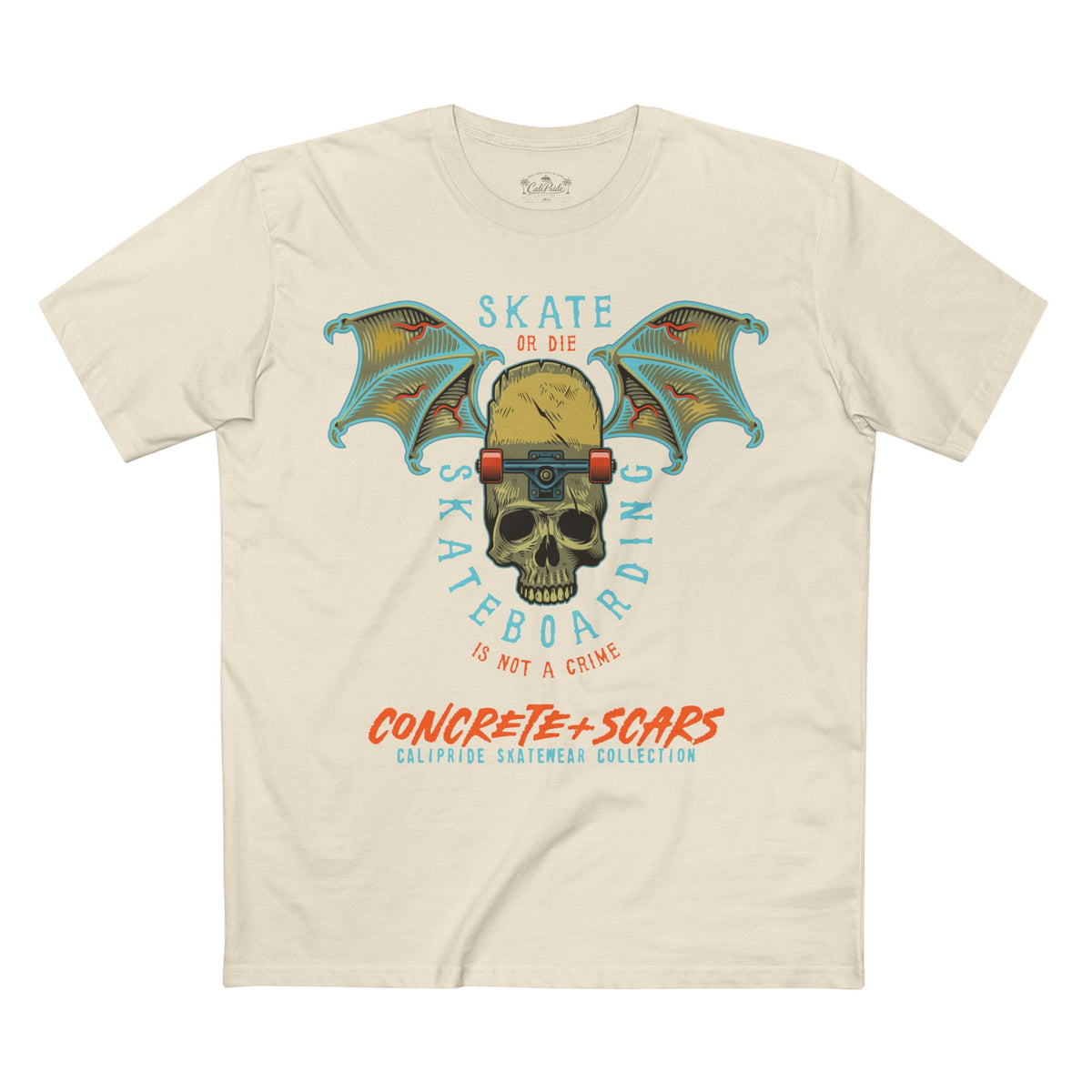Concrete & Scars Collection - Skate or Die Winged Skull, Graphic T-Shirt — CaliPride Clothing