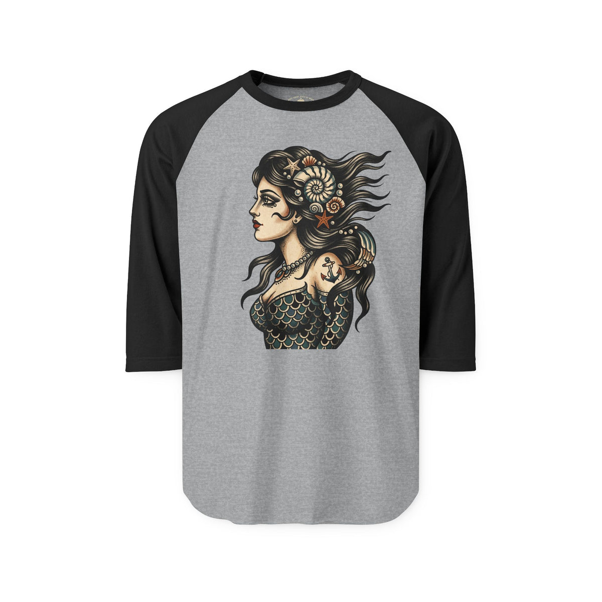 Pacific Works Collection - Raglan, Vintage Mermaid Graphic Raglan Tee — CaliPride Clothing
