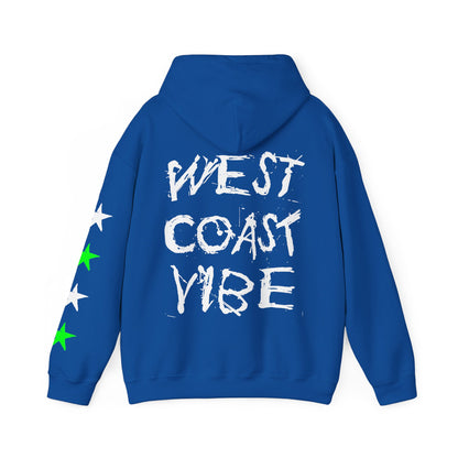 Royal Blue CaliPride Clothing West Coast Vib graphic hoodie with star sleeve design