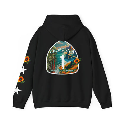 Surf & Beach Collection - Pacific Coast Highway & California Poppies, Graphic Hoodie | CaliPride Clothing