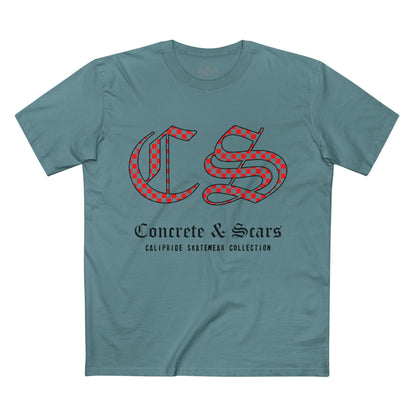 Concrete & Scars Collection - Checkered Old English, Graphic T-Shirt — CaliPride Clothing