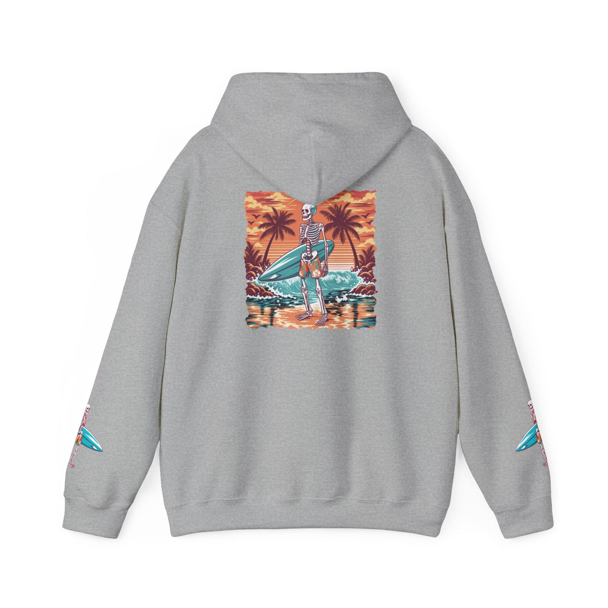 Surf & Beach Collection - Skeleton Sunset Surfer, Graphic Hoodie - CaliPride Clothing