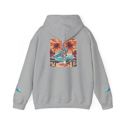 Surf & Beach Collection - Skeleton Sunset Surfer, Graphic Hoodie - CaliPride Clothing