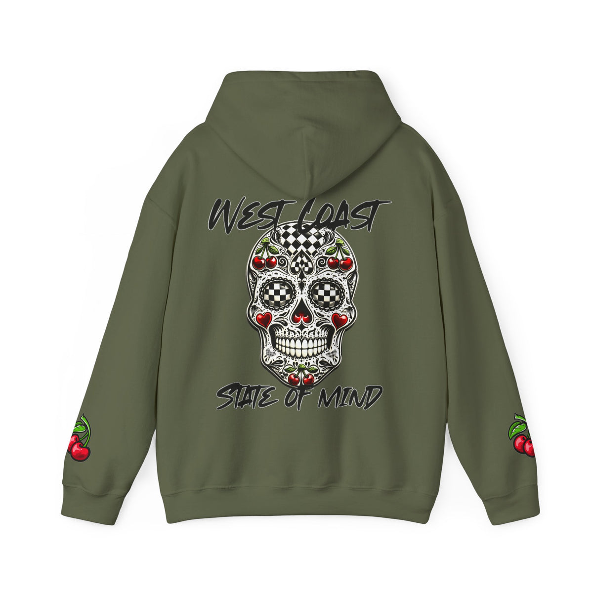 Urban Underground Collection - West Coast State of Mind, Checkers & Cherries Sugar Skull Hoodie - CaliPride Clothing