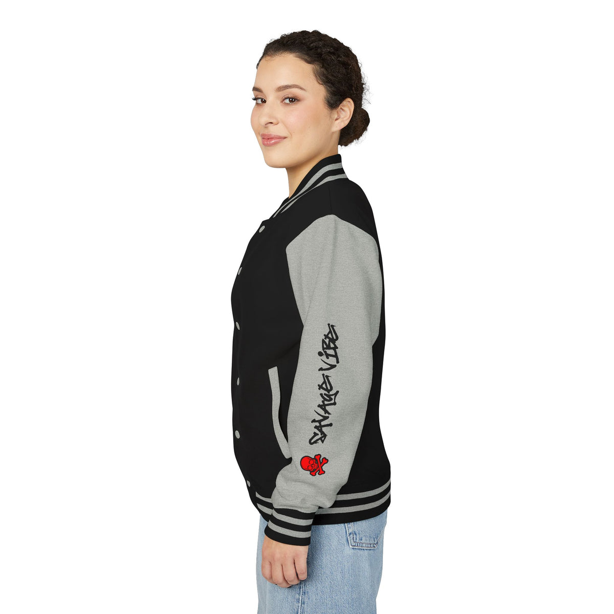 Urban Underground Collection - Savage Vibe, Bone Drop Graphic Letterman Jacket | CaliPride Clothing
