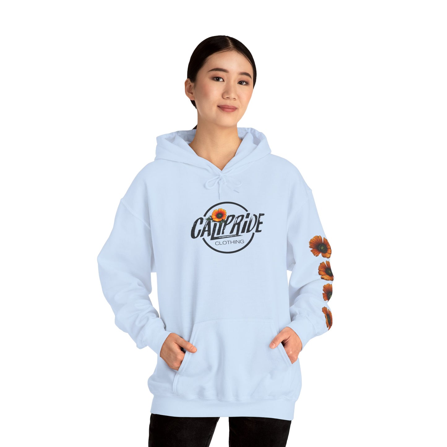 Sunburst Poppy Hoodie w Poppies | CaliPride Clothing black logo