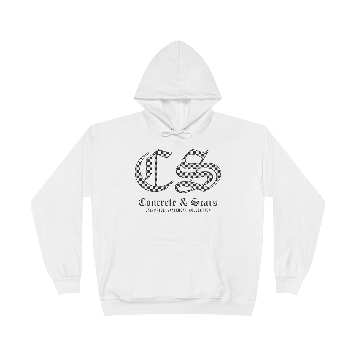 Concrete & Scars Collection - Checkered Old English, Graphic Hoodie — CaliPride Clothing