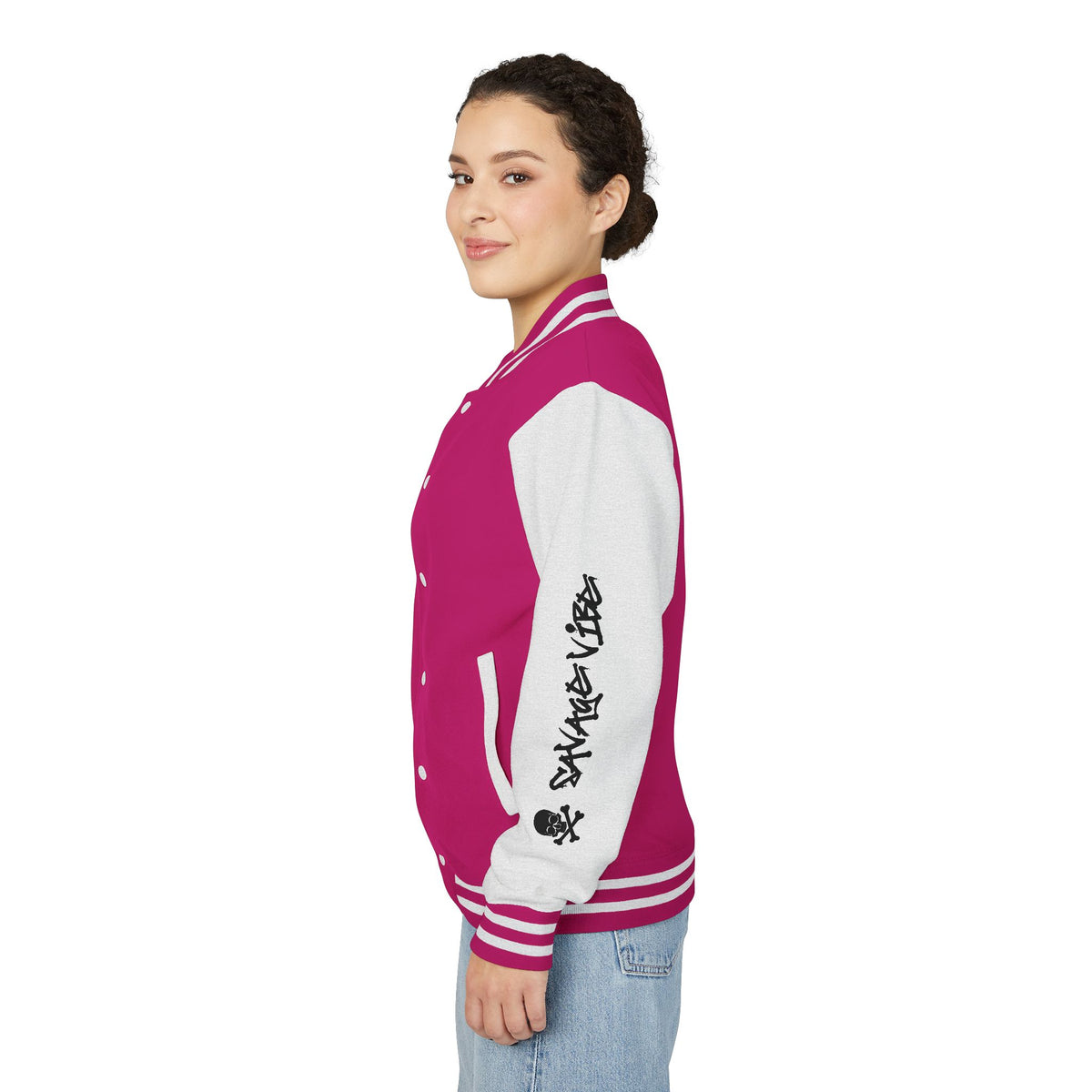 Urban Underground Collection - Savage Vibe, Bone Drop Graphic Letterman Jacket | CaliPride Clothing