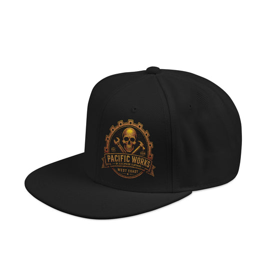 Pacific Works Collection - Signature Logo, Offset, Flat Bill Snapback Hat — CaliPride Clothing