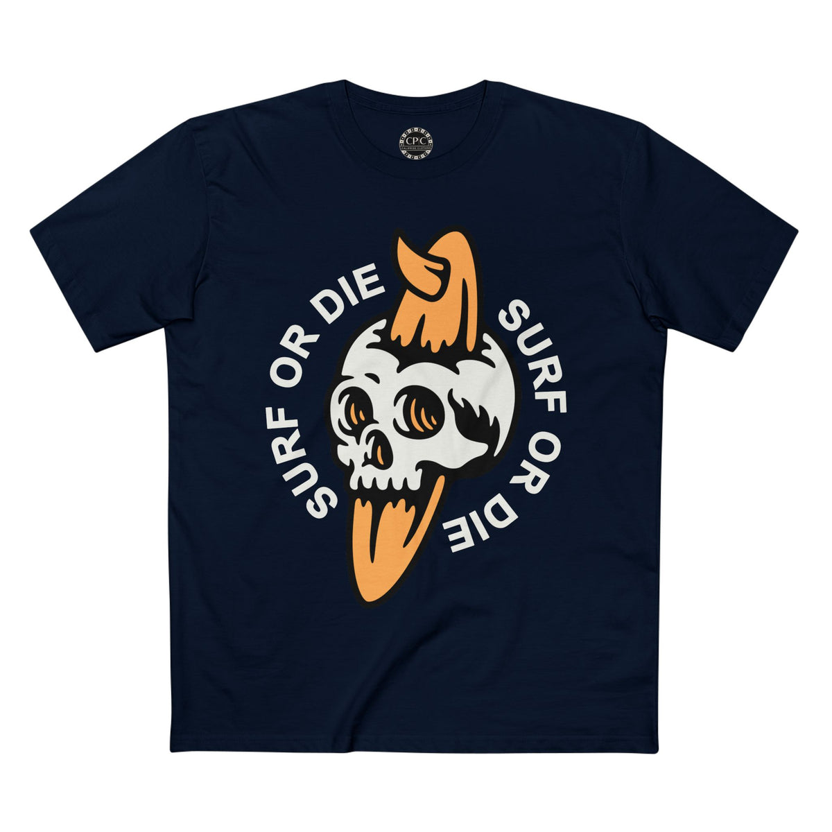 Surf & Beach Collection - "Surf or Die" Skull and Board, Premium Graphic Tee — CaliPride Clothing
