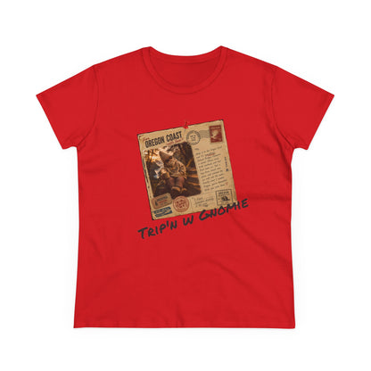 Tripin' W Gnomie Graphic Tee — Retro Gnome Travel Poster Women’s T‑Shirt