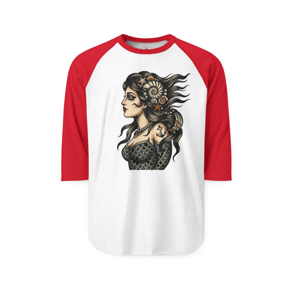 Pacific Works Collection - Raglan, Vintage Mermaid Graphic Raglan Tee — CaliPride Clothing