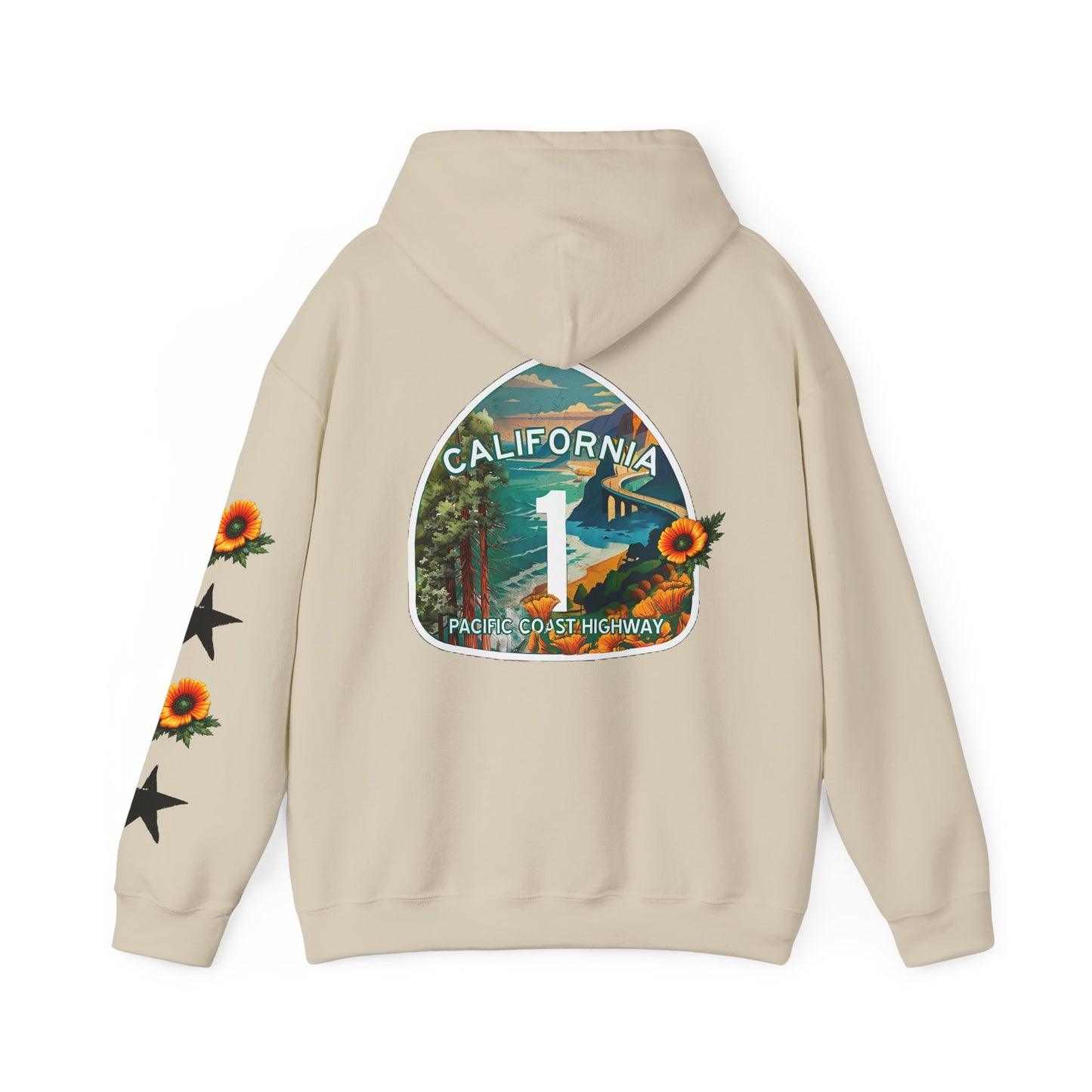 Surf & Beach Collection - Pacific Coast Highway & California Poppies, Graphic Hoodie | CaliPride Clothing