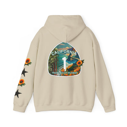 Surf & Beach Collection - Pacific Coast Highway & California Poppies, Graphic Hoodie | CaliPride Clothing
