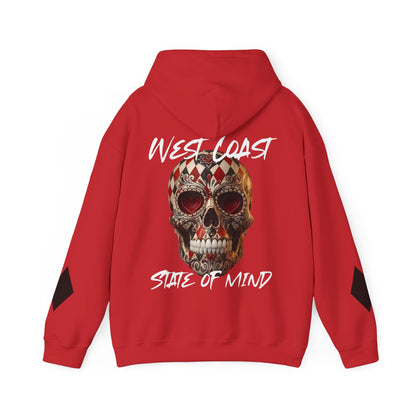 'West Coast State of Mind' Diamond & Hearts Skull, Graphic Hoodie - CaliPride Clothing