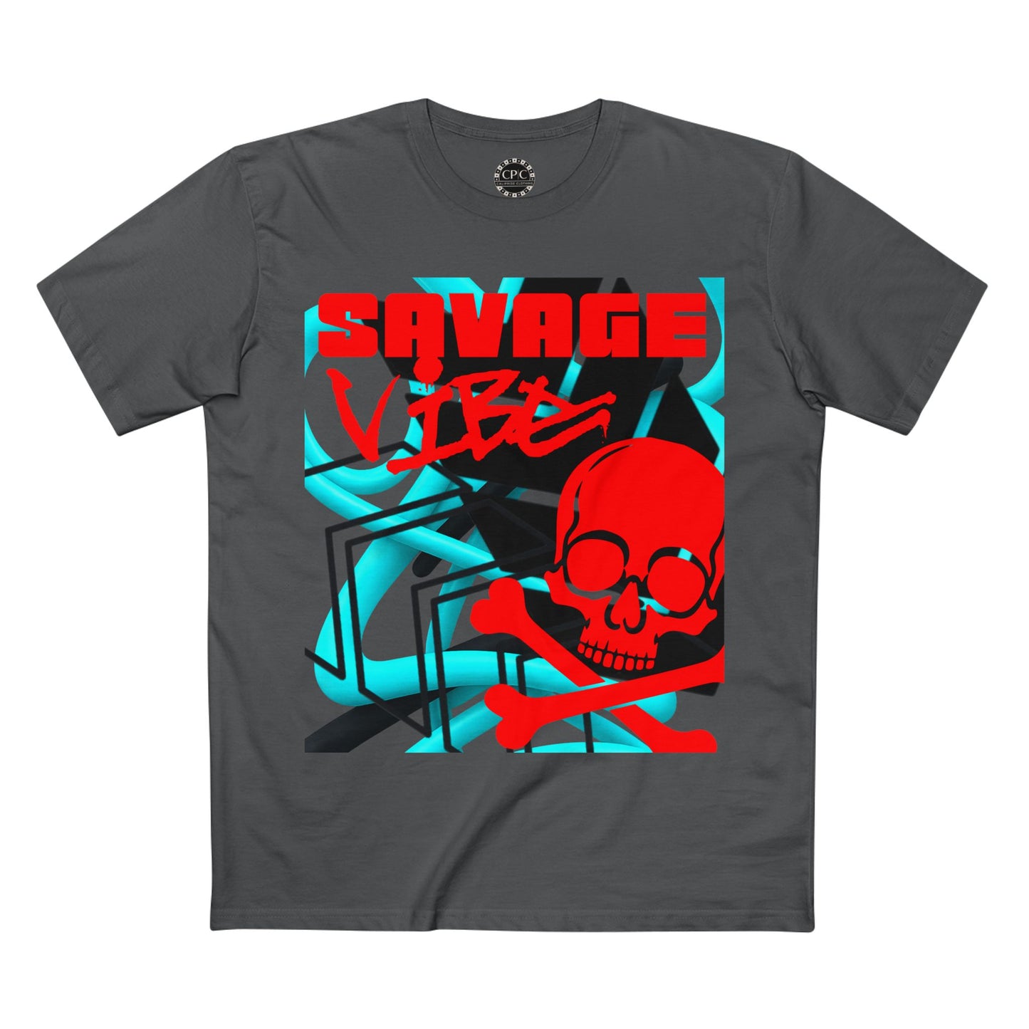 Urban Underground Collection | Savage Vibe series - Skull Trax, Neon Red & Turquoise, Premium Graphic Tee — CaliPride Clothing