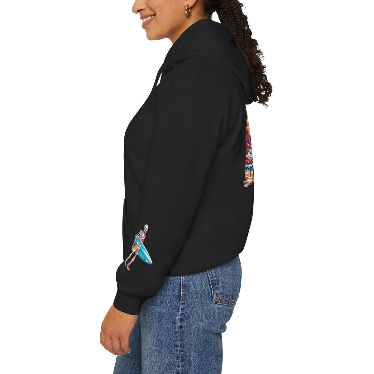Surf & Beach Collection - Skeleton Sunset Surfer, Graphic Hoodie - CaliPride Clothing