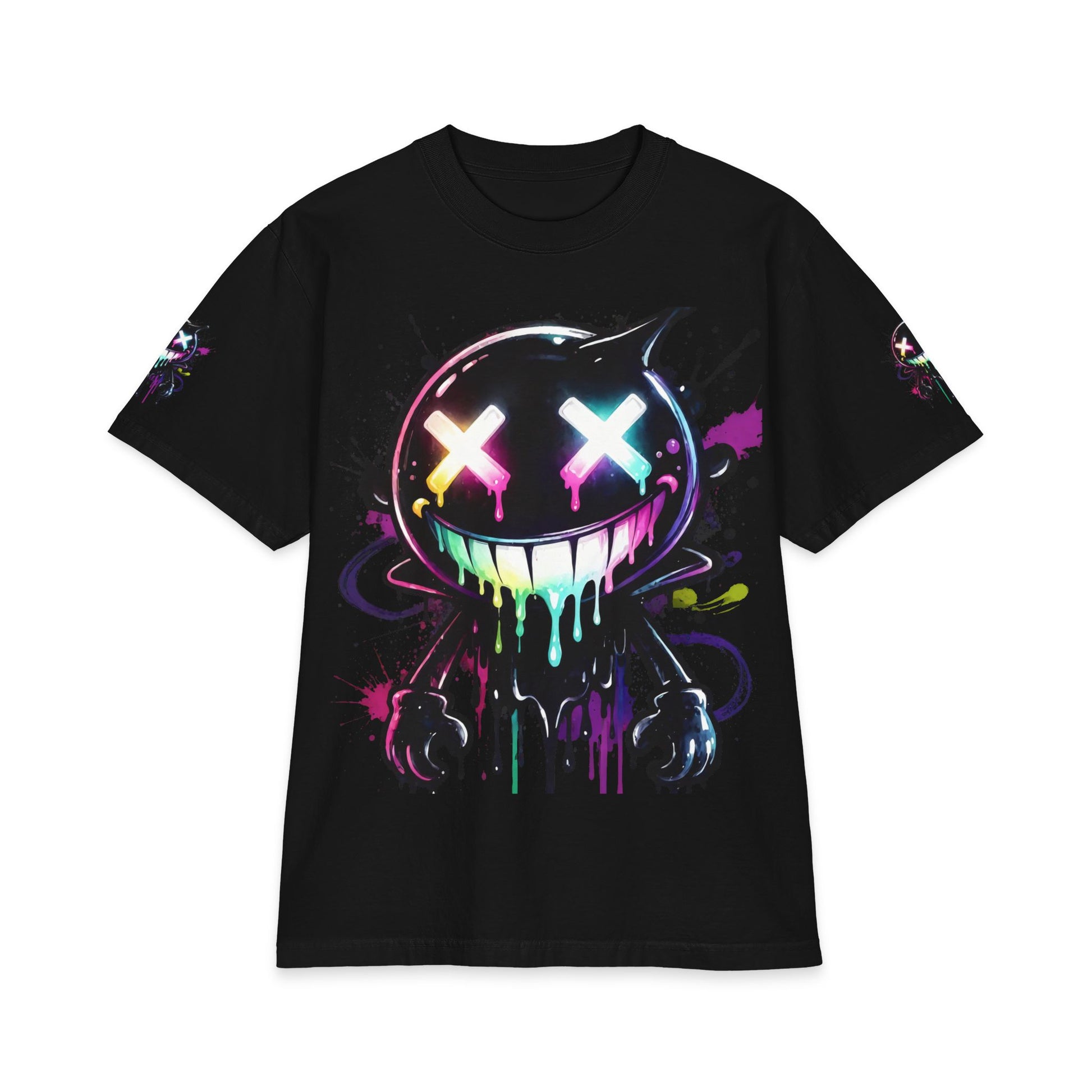 Urban Underground Collection - Neon Drip Smiley, Graphic 4-way T Shirt - CaliPride Clothing