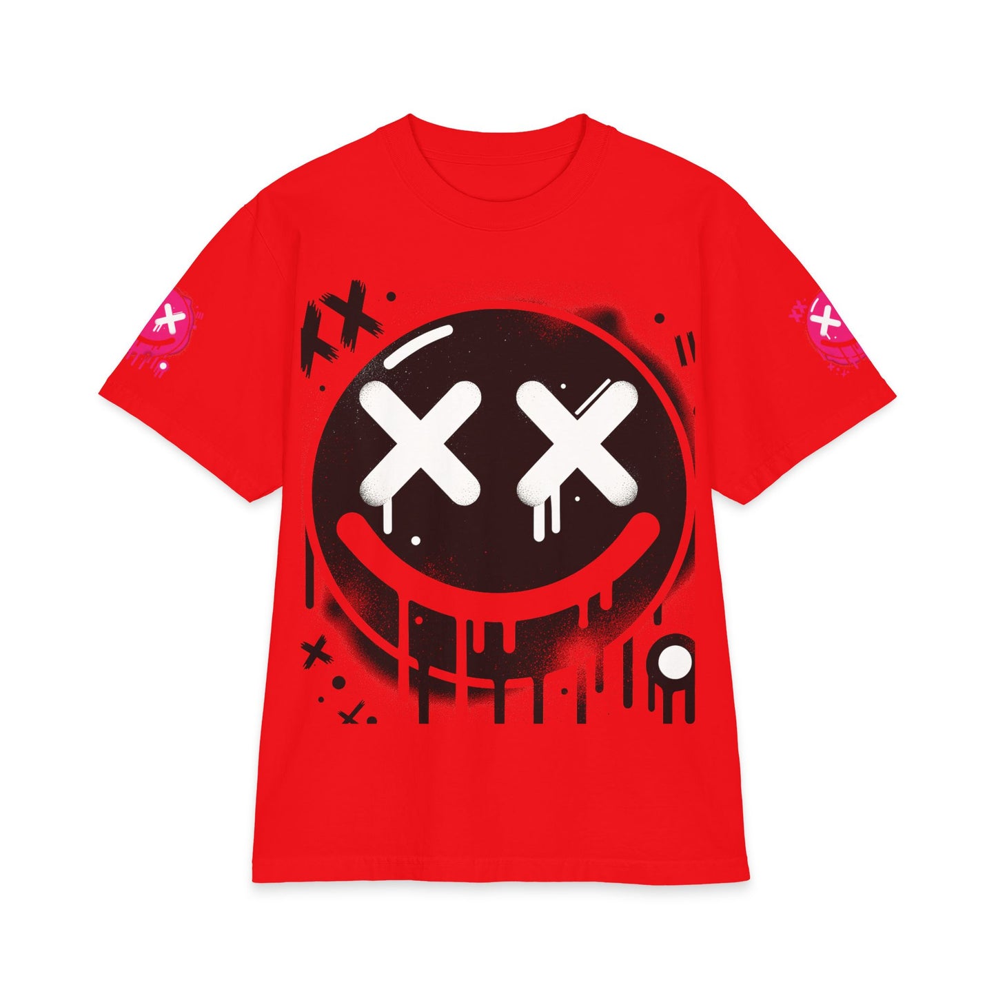 Urban Underground Collection - Neon Drip, X'd Out Smiley, Graphic 4-way T Shirt - CaliPride Clothing
