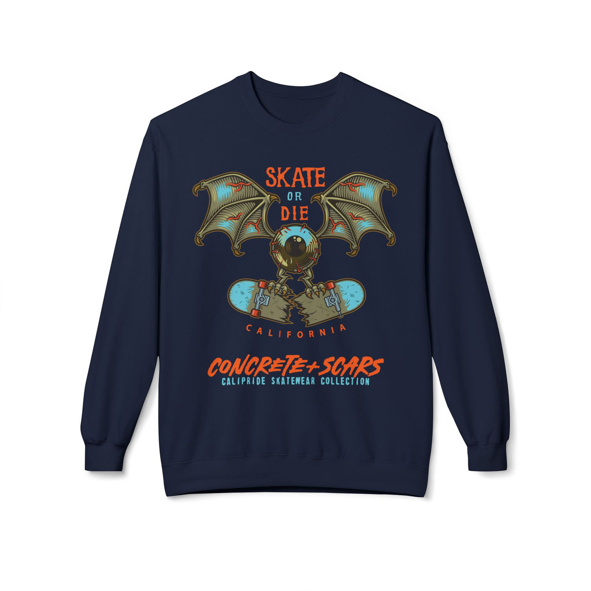 Concrete & Scars Collection - Skate or Die Crazy Eye, Graphic Sweatshirt — CaliPride Clothing