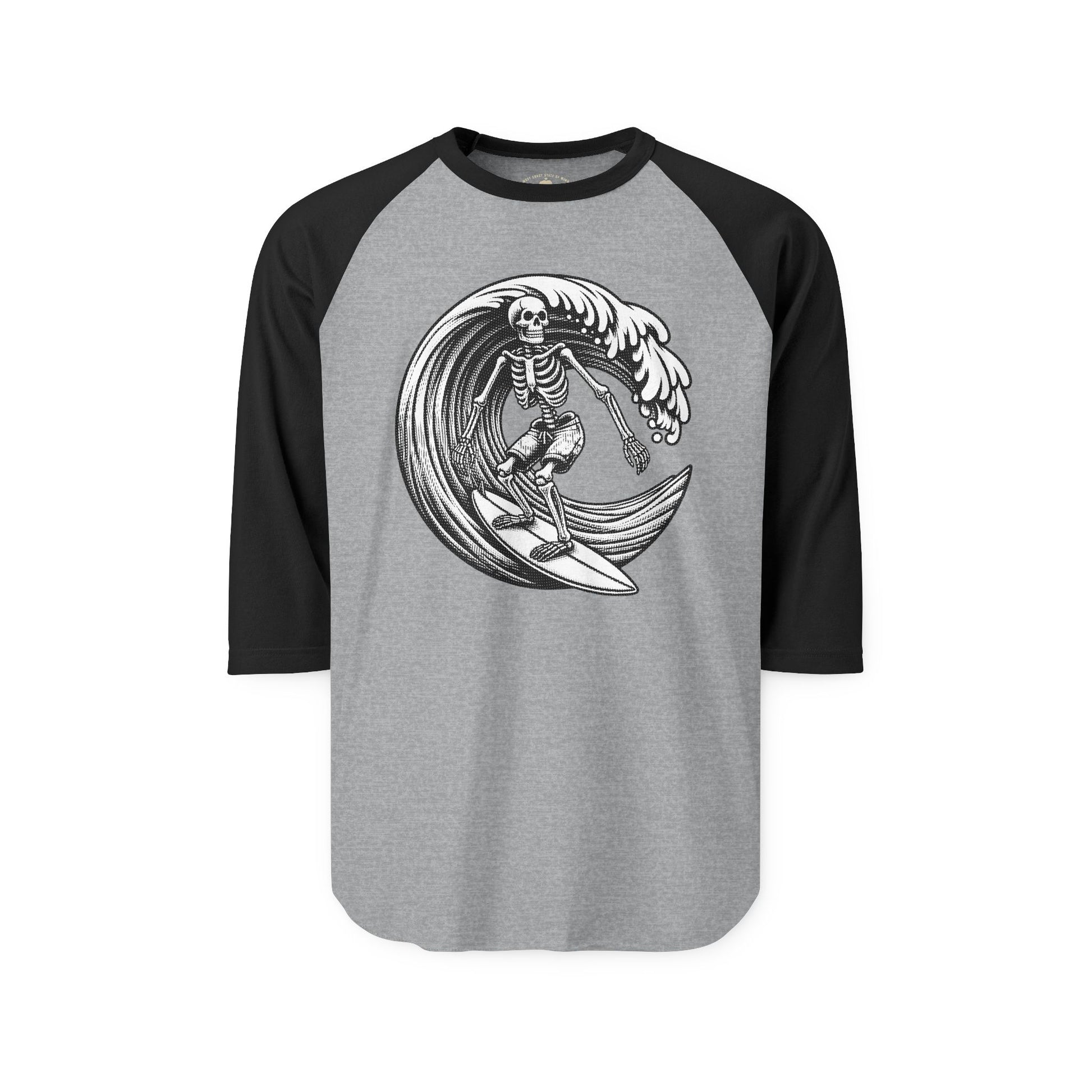 Surf & Skate Collection - Solo Swellen, Vintage Skeleton Graphic Raglan Tee — CaliPride Clothing