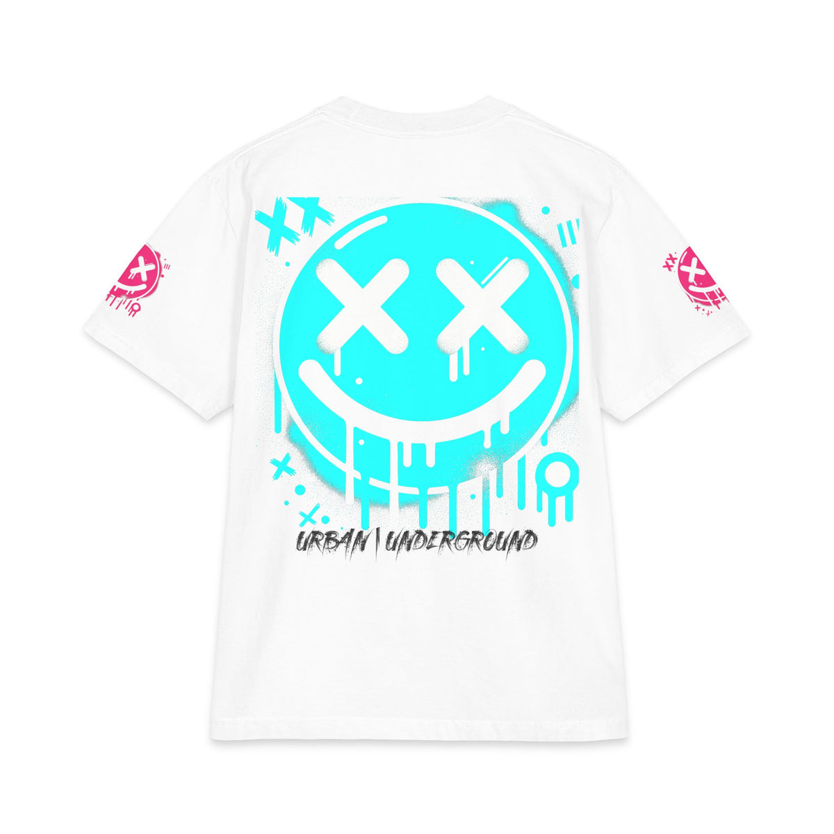 Urban Underground Collection - Neon Drip, X'd Out Smiley, Graphic 4-way T Shirt - CaliPride Clothing