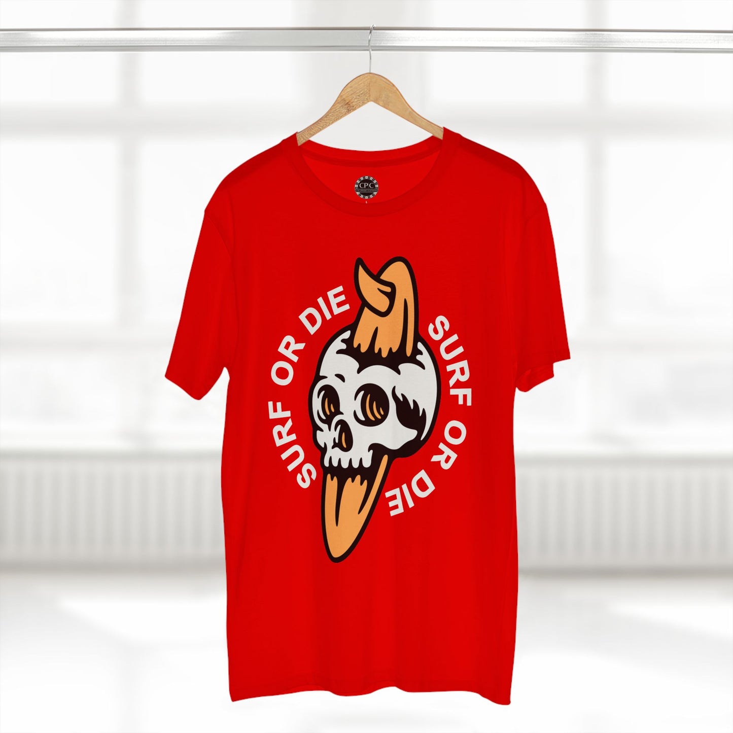 Surf & Beach Collection - "Surf or Die" Skull and Board, Premium Graphic Tee — CaliPride Clothing