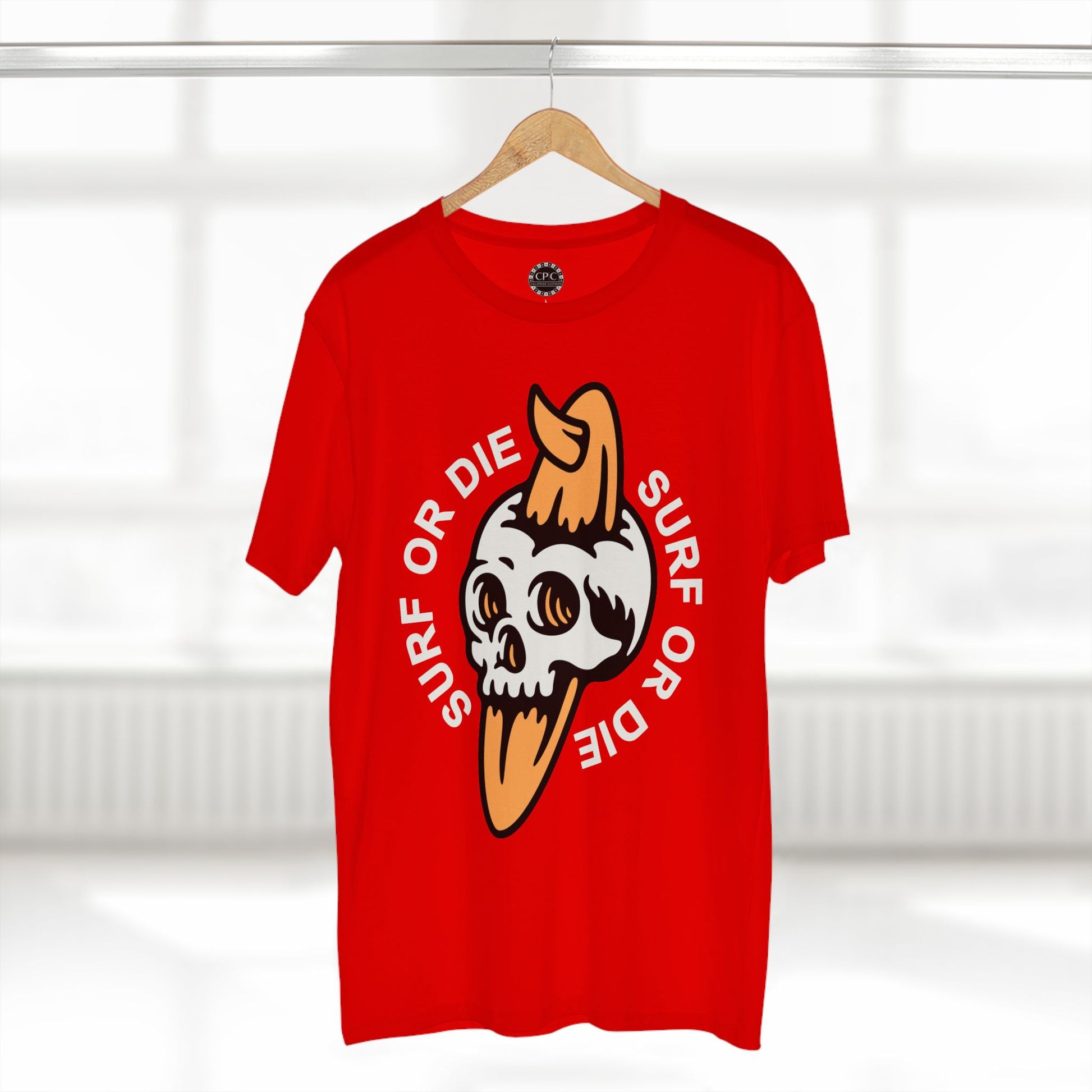 Surf & Beach Collection - "Surf or Die" Skull and Board, Premium Graphic Tee — CaliPride Clothing