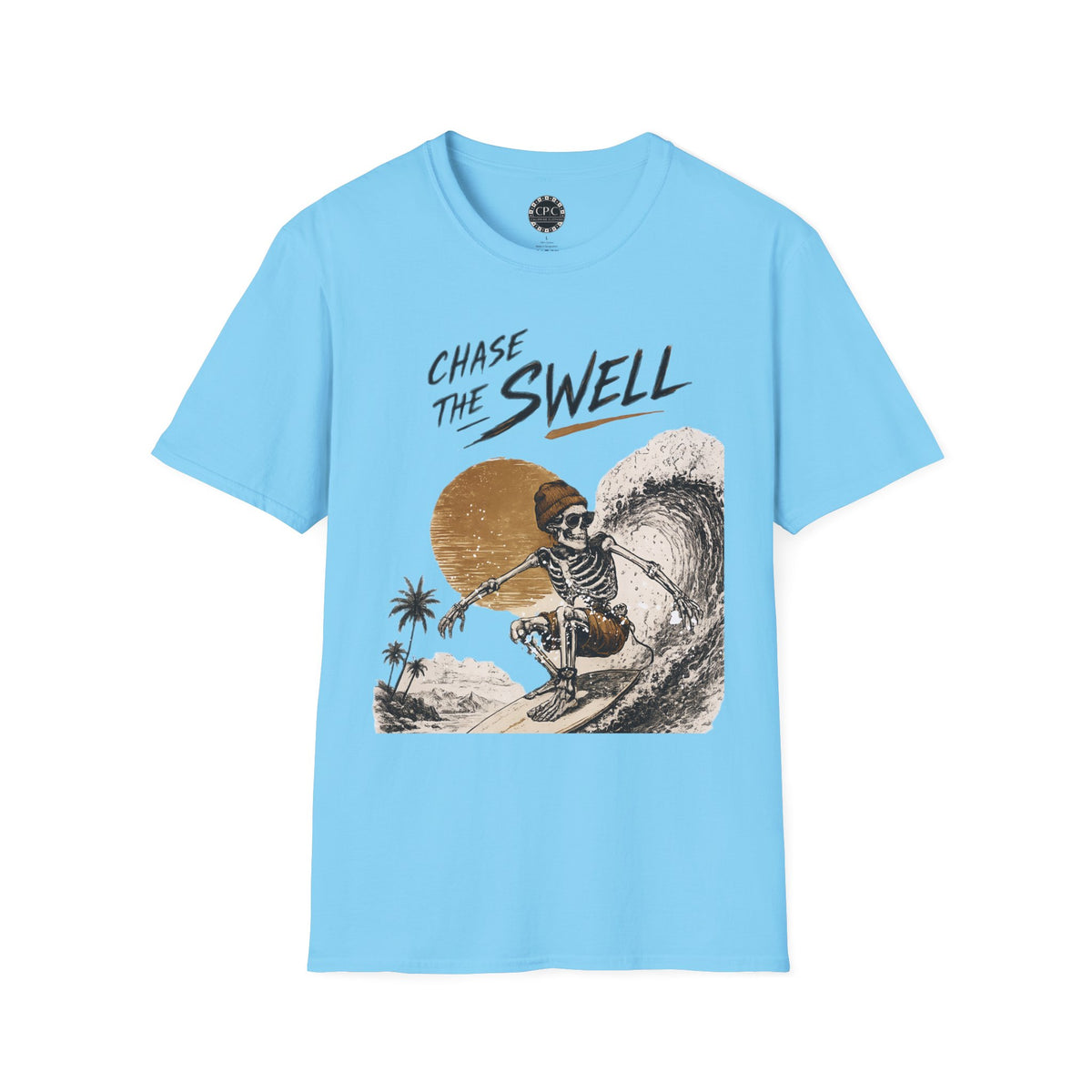 Skate & Surf Collection - "Chase the Swell", Vintage Skeleton Graphic T-Shirt — CaliPride Clothing