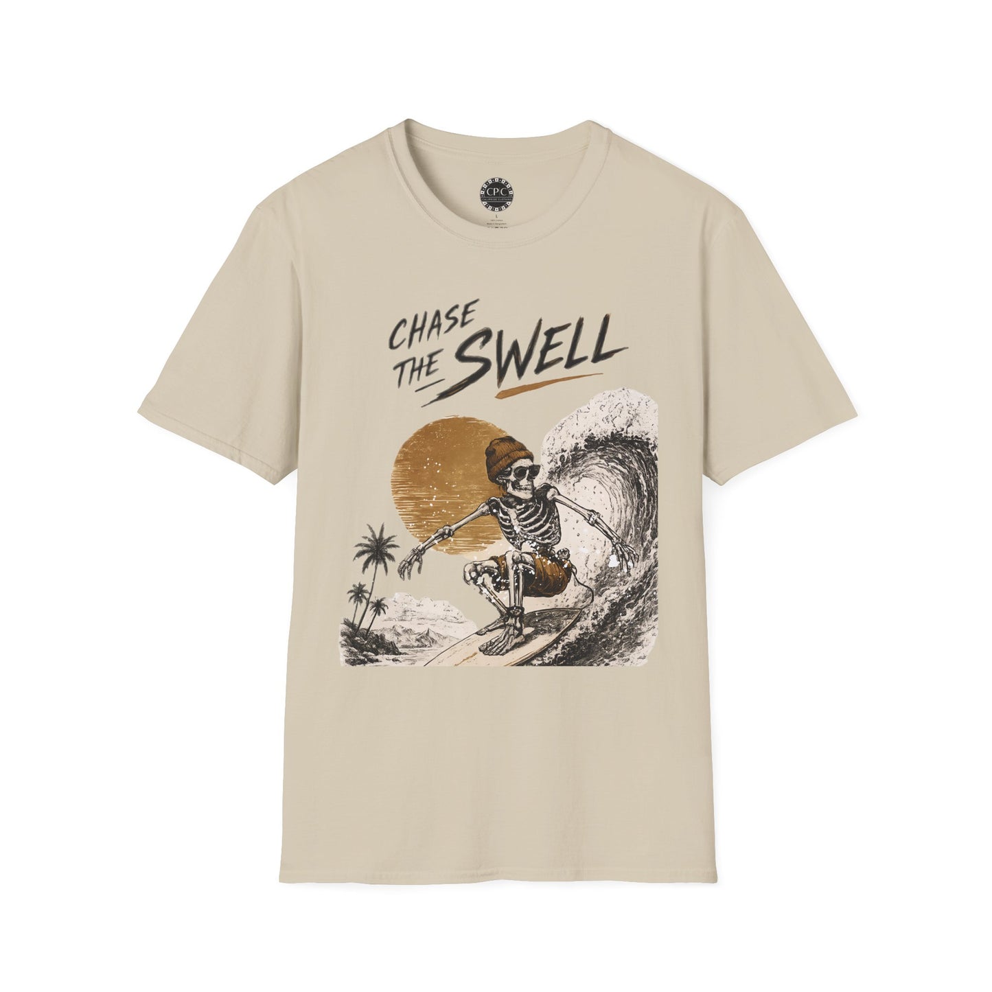 Skate & Surf Collection - "Chase the Swell", Vintage Skeleton Graphic T-Shirt — CaliPride Clothing
