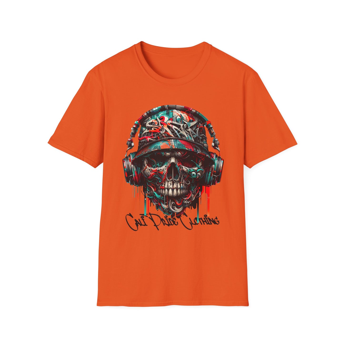 Graffiti Skull with Headphones Graphic T-Shirt - CaliPride Clothing