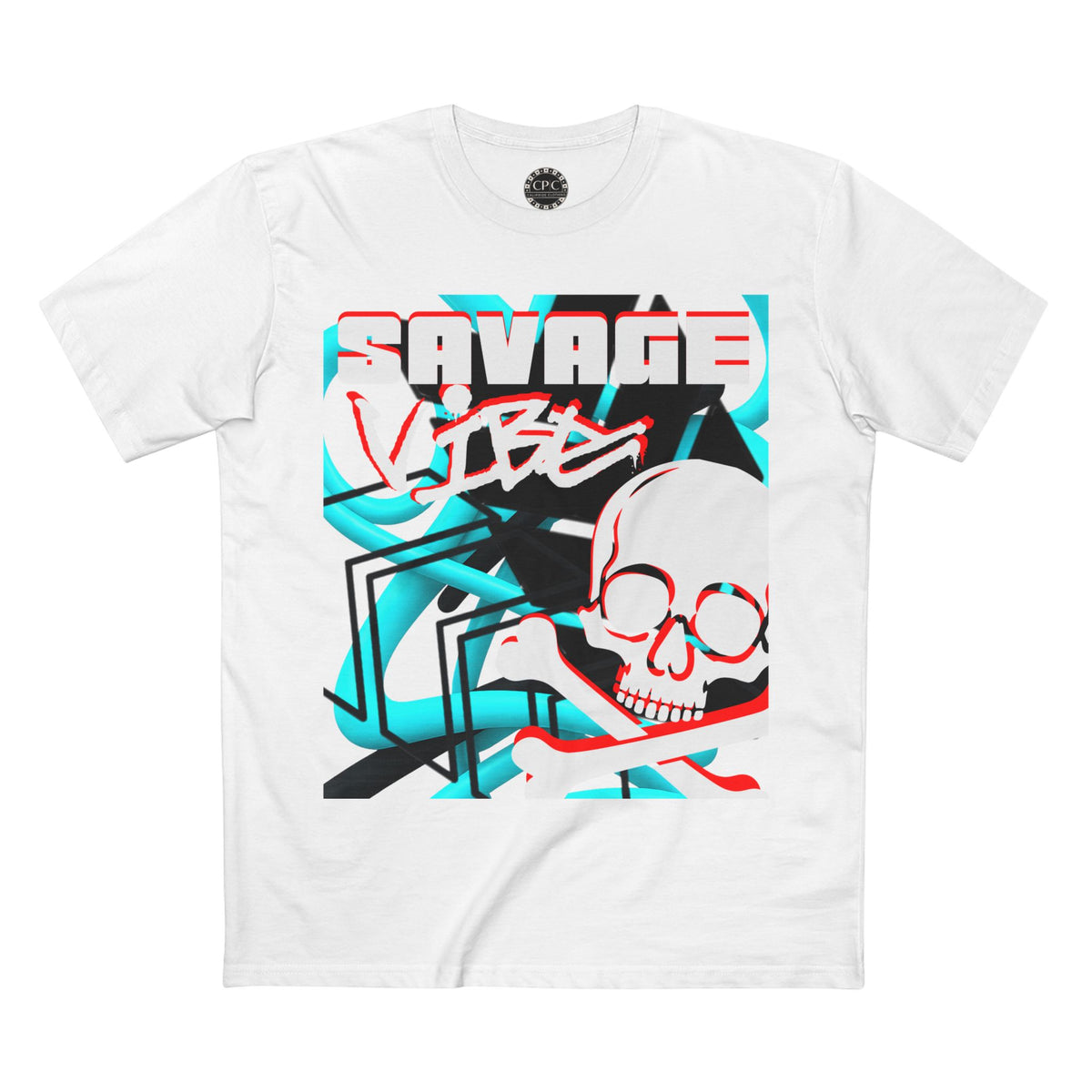 Urban Underground Collection | Savage Vibe series - Skull Trax, White & Turquoise, Premium Graphic Tee — CaliPride Clothing