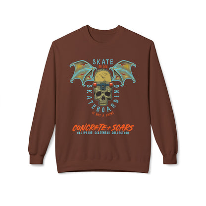 Concrete & Scars Collection - Skate or Die Winged Skull, Graphic Sweatshirt — CaliPride Clothing