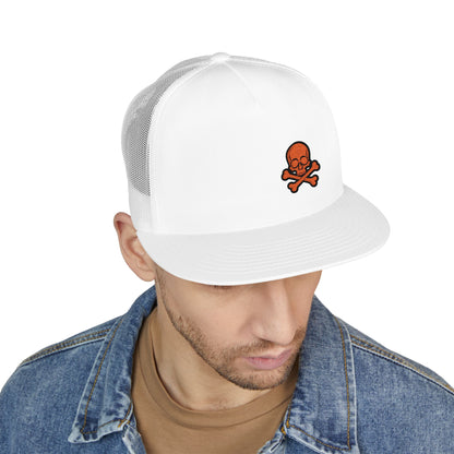 Urban Underground Collection - Red Skull & Crossbones, Flat bill Trucker snapback, five panel, embroidered - CaliPride Clothing