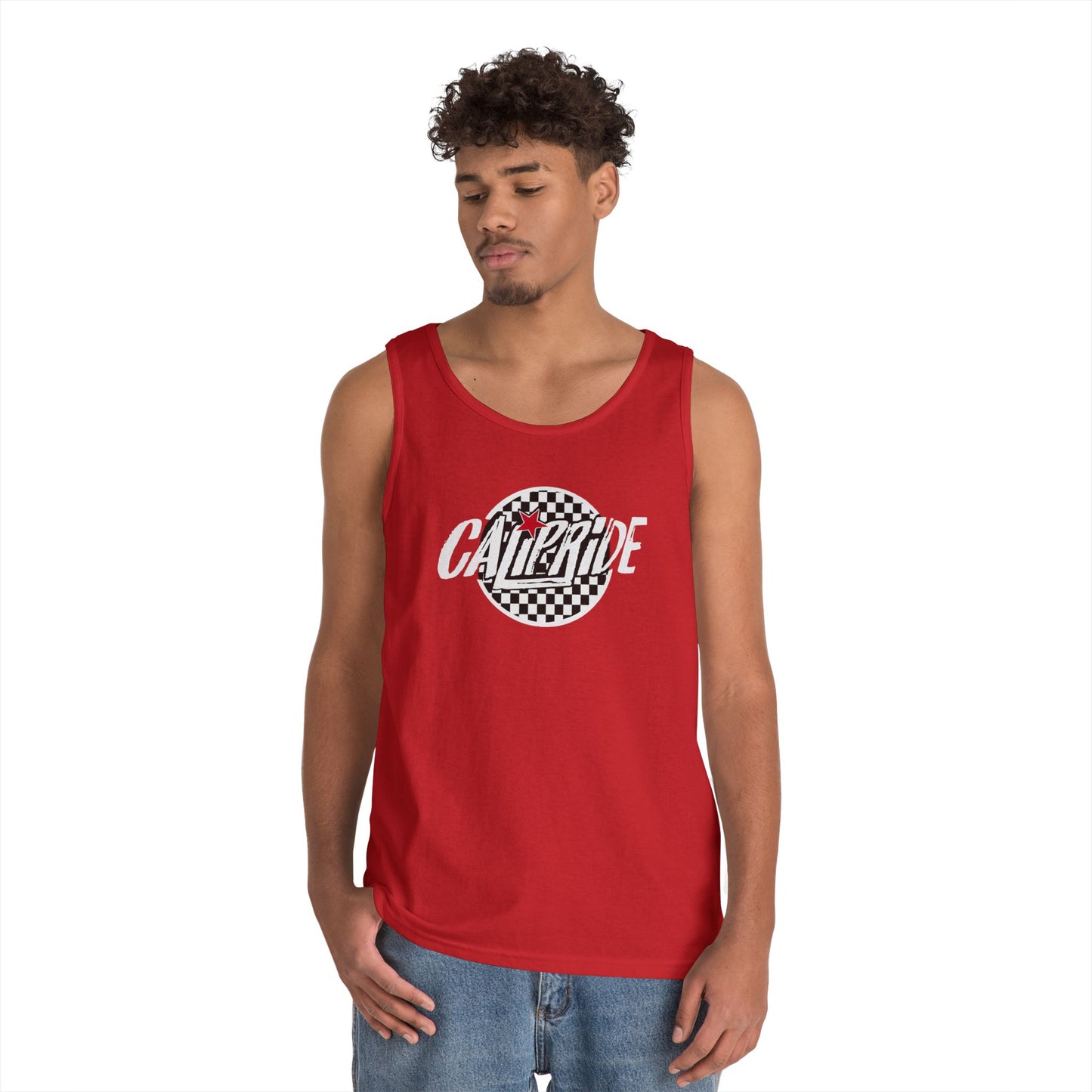 CaliPride Checkered Logo Tank Top | white logo