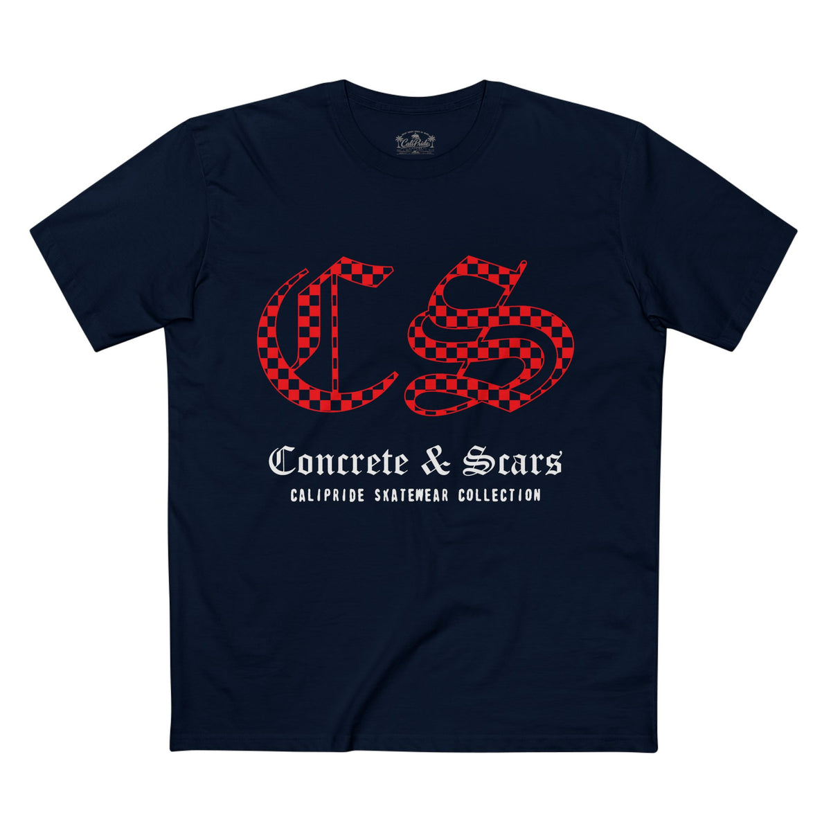 Concrete & Scars Collection - Checkered Old English, Graphic T-Shirt — CaliPride Clothing