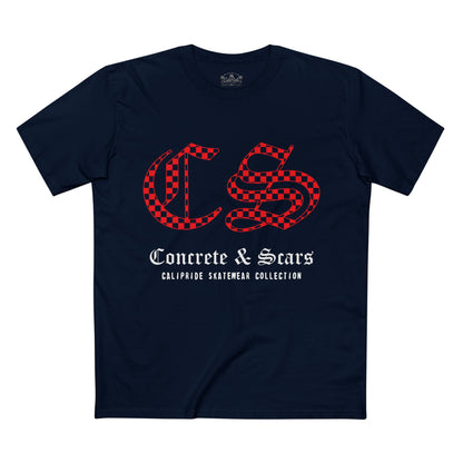 Concrete & Scars Collection - Checkered Old English, Graphic T-Shirt — CaliPride Clothing
